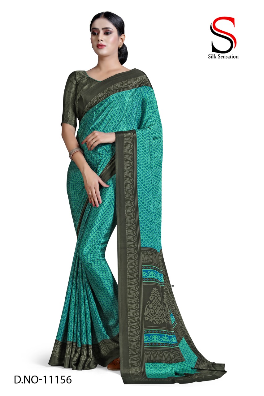 Atulya Silk Crepe Uniform Saree With Blouse Piece D.NO-11156